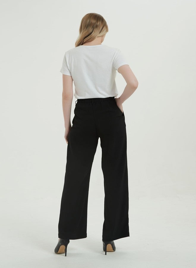 Tronjori Women High Waist Casual Straight Leg Long Business Work Suit Dress Pants Wide Leg Trousers Regular Waistband(6, Black) - Image 4